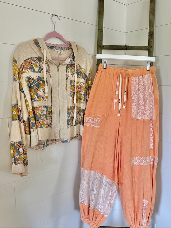 POL Pants - NEW Curated POL SET: Peach Patchwork Drawstring Lounge Pants and Floral Hoodie